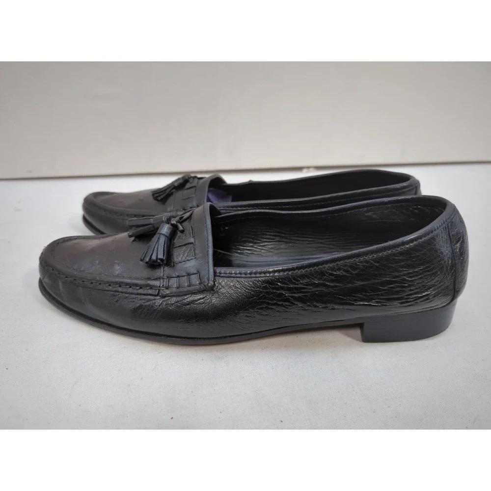 Dimitri Mens Black Leather Tassel Loafers Dress Shoes Size 10 D Made In Italy